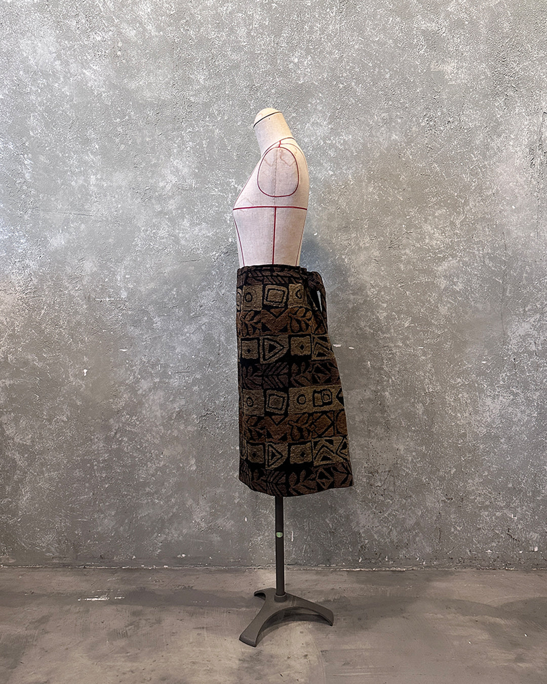 2-Way Tube Top/Skirt in Brown Jacquard, inspired by Kimono Obi Age, styled as a skirt showing the side.