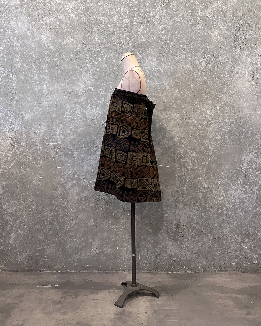 2-Way Tube Top/Skirt in Brown Jacquard, inspired by Kimono Obi Age, styled as a tybe top showing the side.