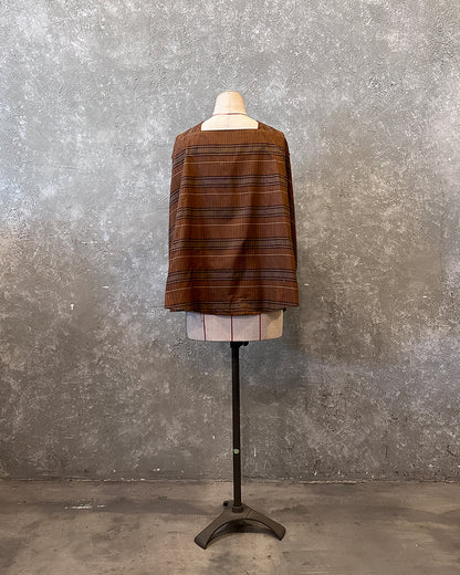 Cross drapery top in brown stripes