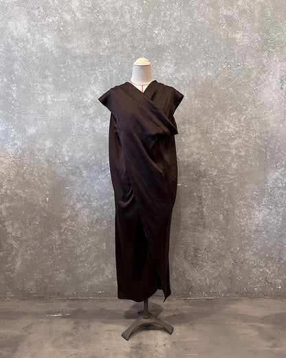 Cross maxi dress in brown stripes