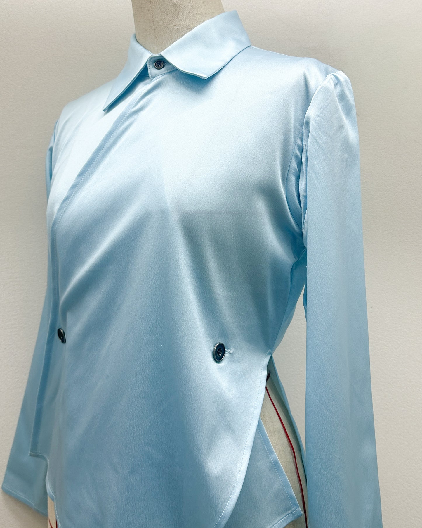 Cross button up shirt in baby blue satin