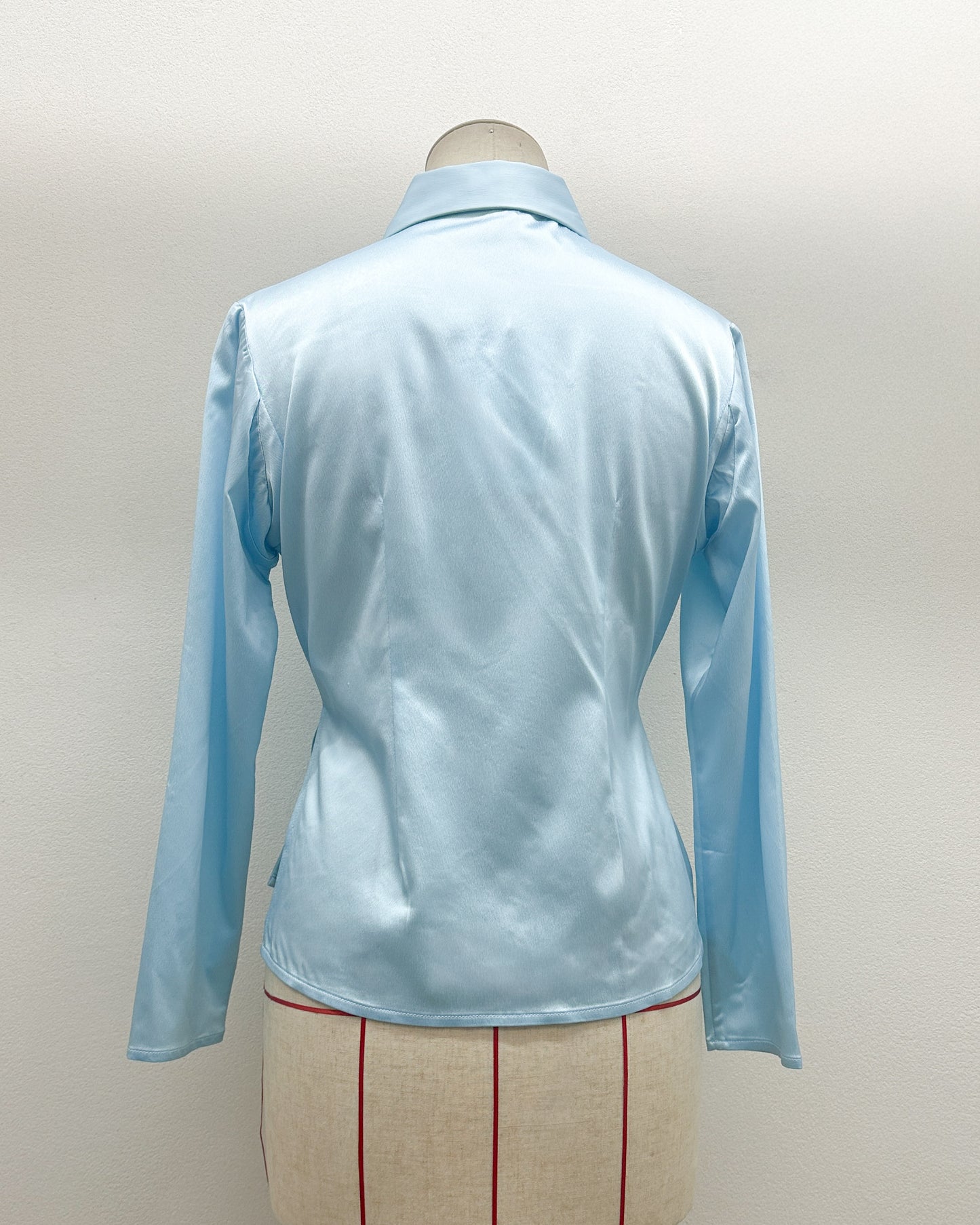 Cross button up shirt in baby blue satin