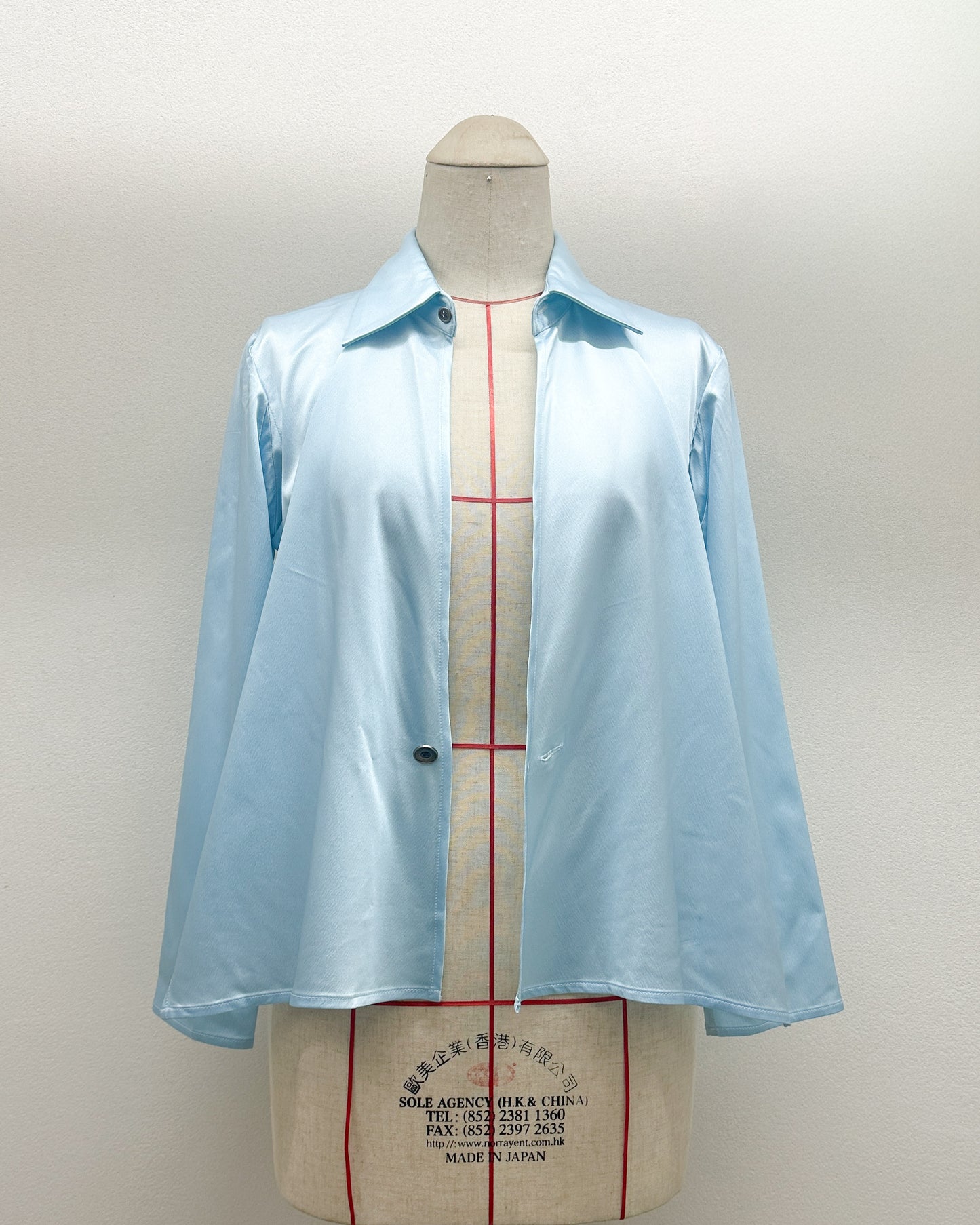 Cross button up shirt in baby blue satin
