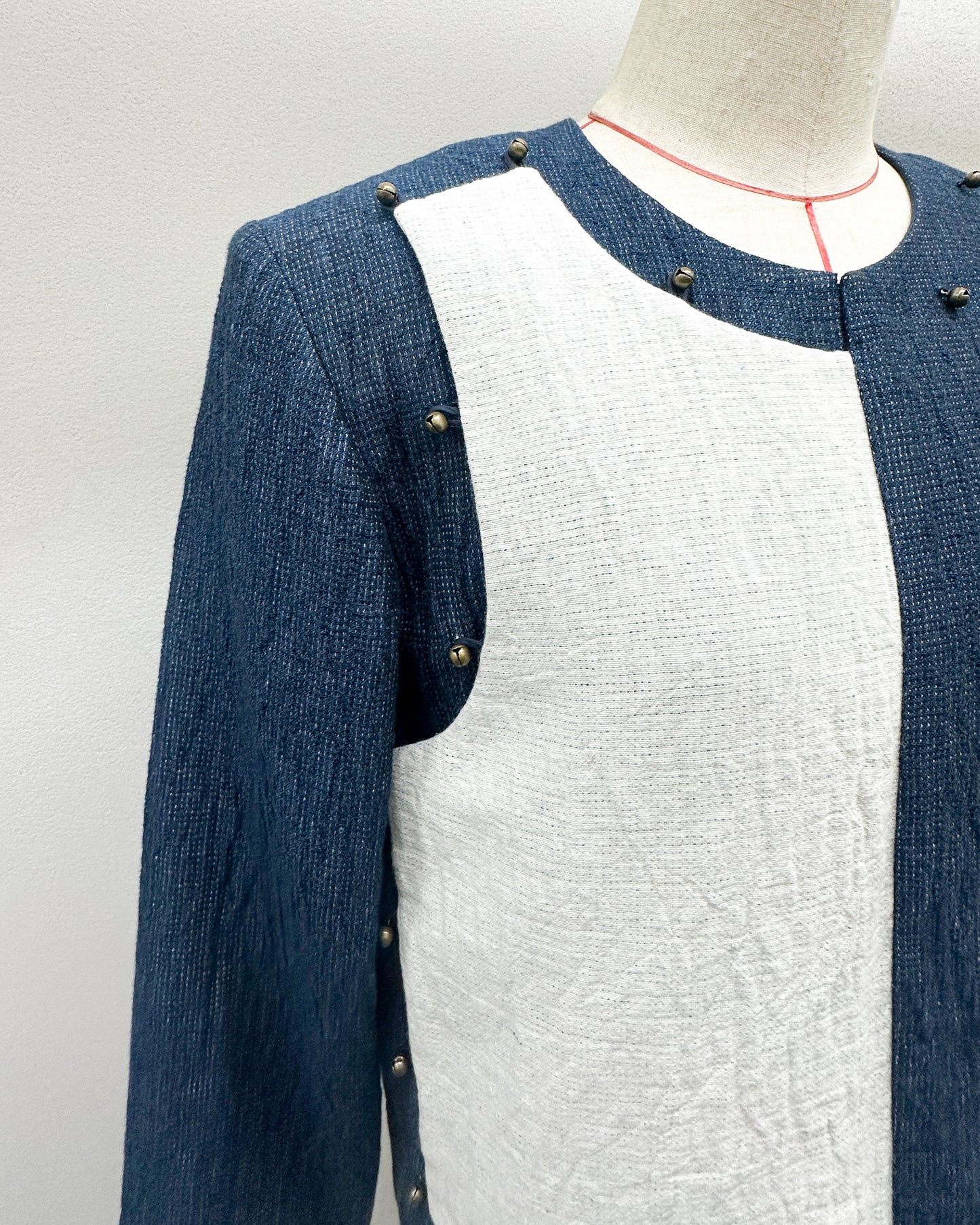 Unisex tribe blazer in navy cotton linen
