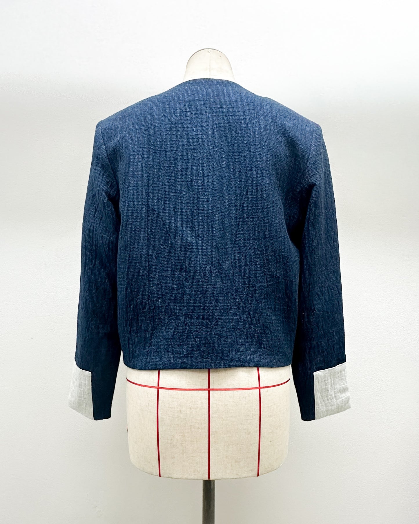 Unisex tribe blazer in navy cotton linen