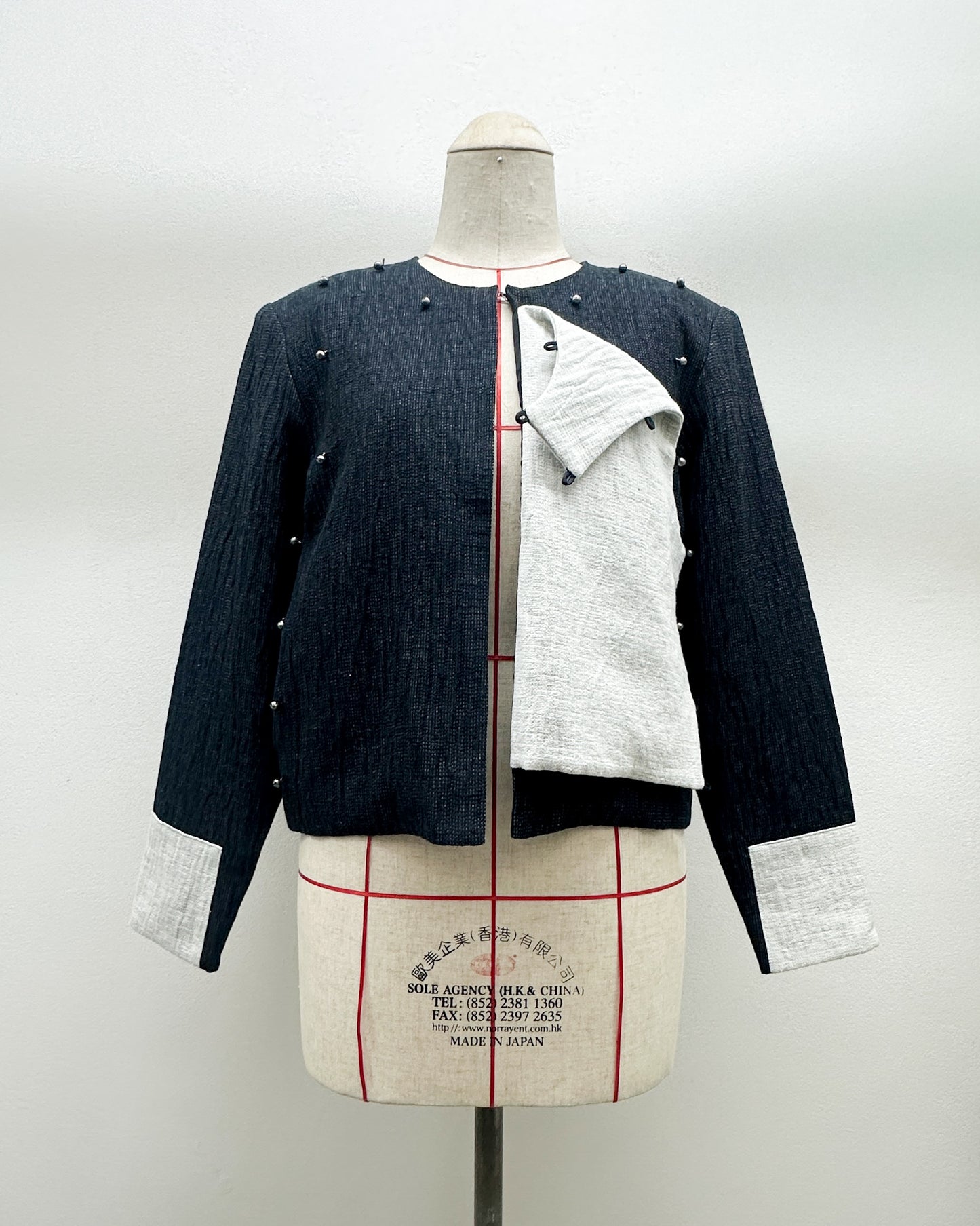 Unisex tribe blazer in black cotton linen