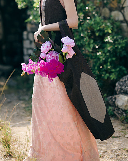 WHY flower bag in brown denim