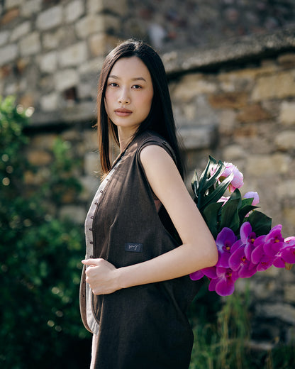 WHY flower bag in brown denim