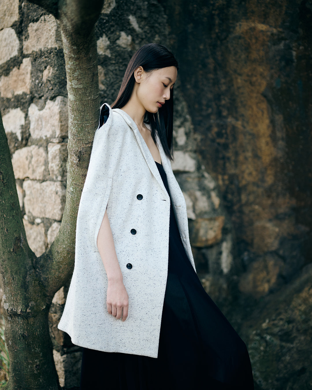 Blazer woolen cape Y in ash