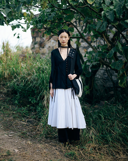 Funnel skirt in white light weight cotton shirting (pre-order)