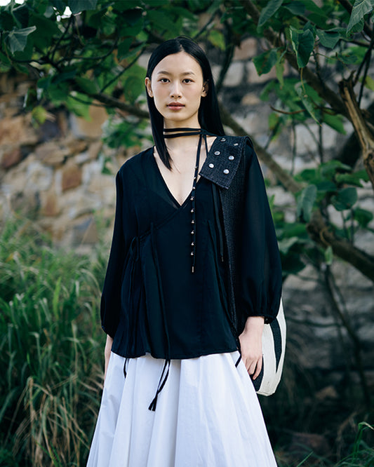 Bubble robe top in black chiffon