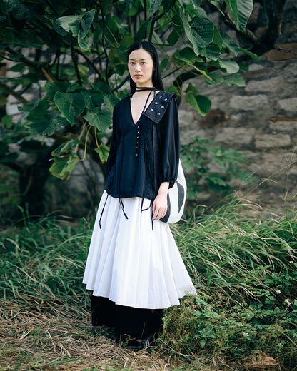 Funnel skirt in white light weight cotton shirting (pre-order)