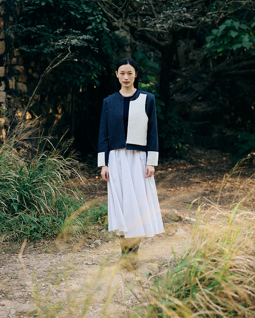 Unisex tribe blazer in navy cotton linen