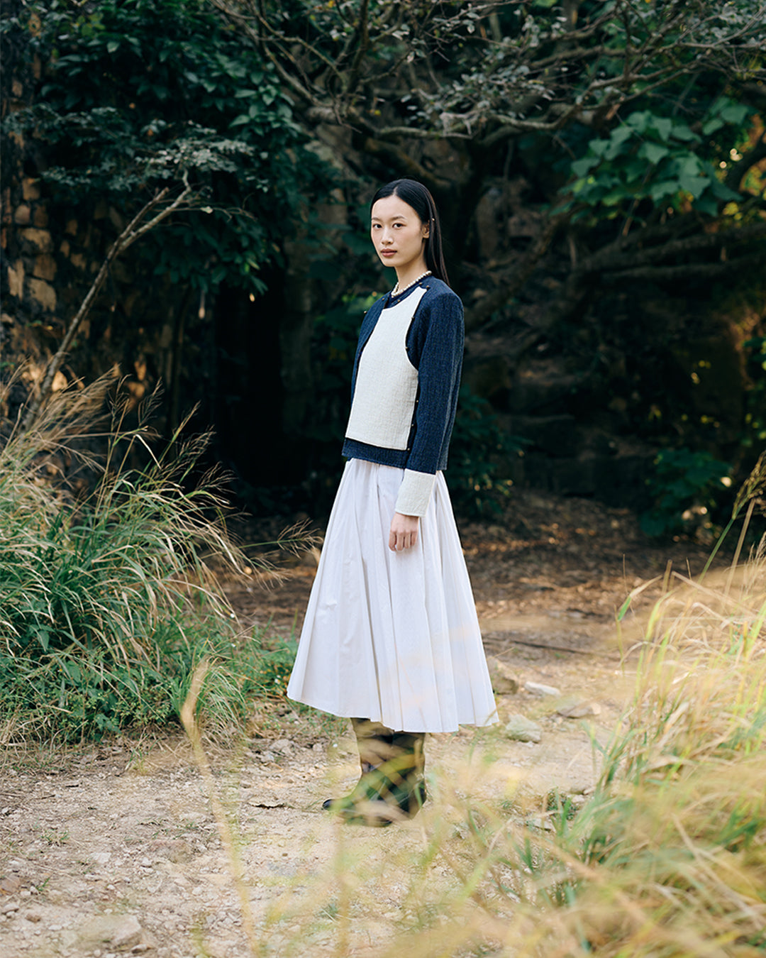 Unisex tribe blazer in navy cotton linen