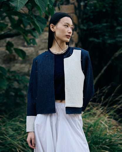 Unisex tribe blazer in navy cotton linen