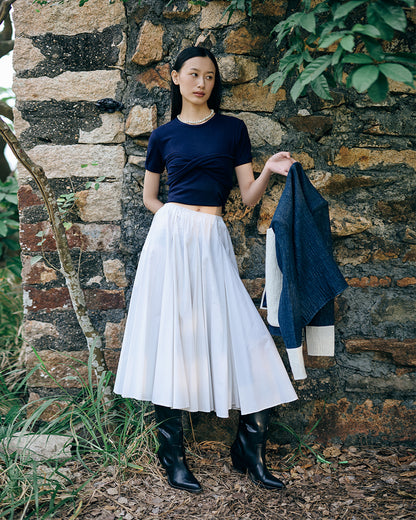 Funnel skirt in white light weight cotton shirting (pre-order)