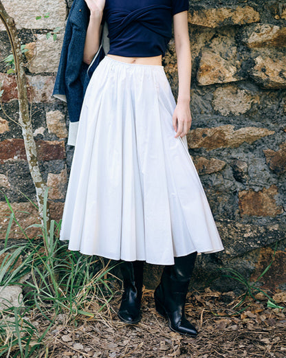 Funnel skirt in white light weight cotton shirting (pre-order)