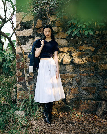 Funnel skirt in white light weight cotton shirting (pre-order)