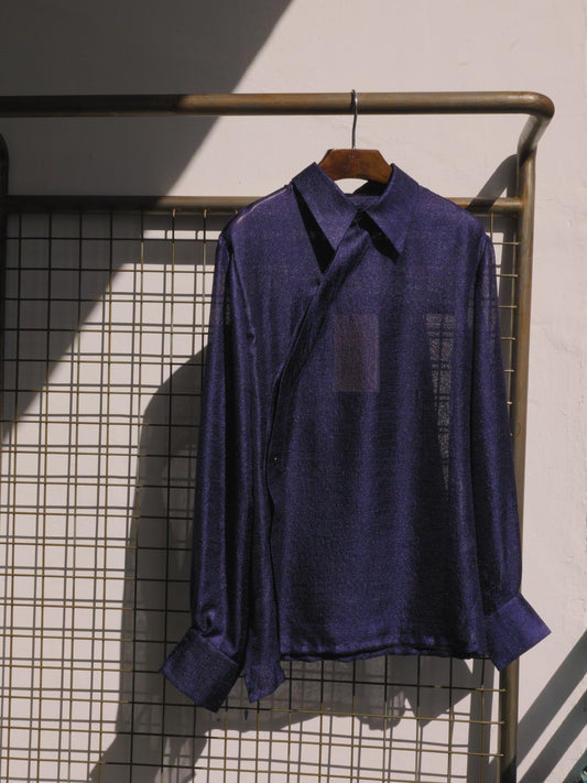 Asymmetric opening shirt in see through navy