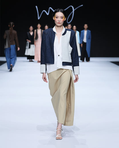 Unisex tribe blazer in navy cotton linen