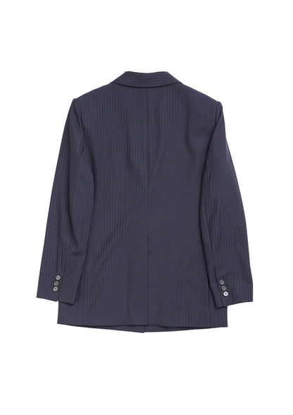 Slash cut blazer in navy striped woolen suiting