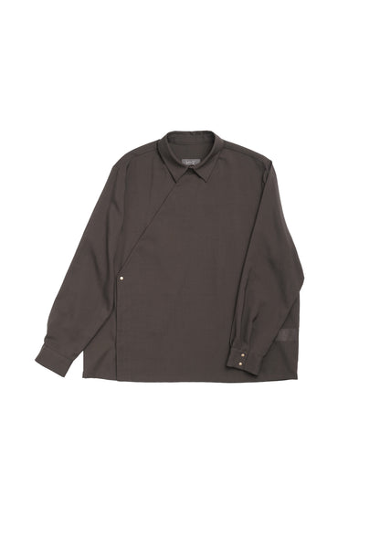 Asymmetrical opening shirt in brown wool