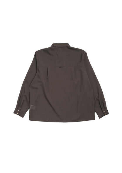 Asymmetrical opening shirt in brown wool