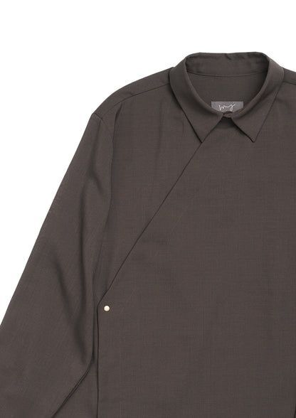 Asymmetrical opening shirt in brown wool