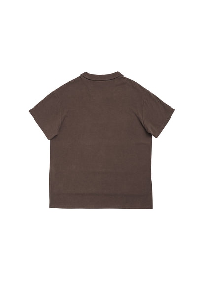 Polo neck t-shirt in brown fleece jersey