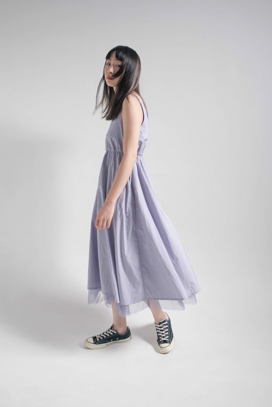 Sleeveless V-neck layering rain dress in light purple