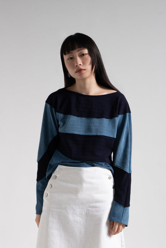 Sailor stripes denim washed knit top