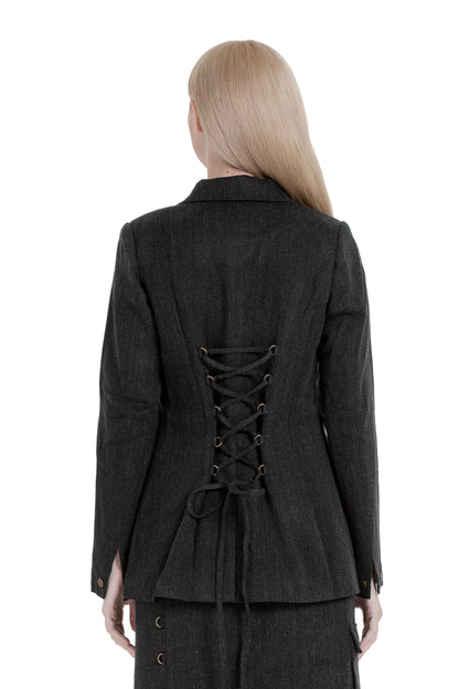 Worker lace-up blazer in charcoal wool