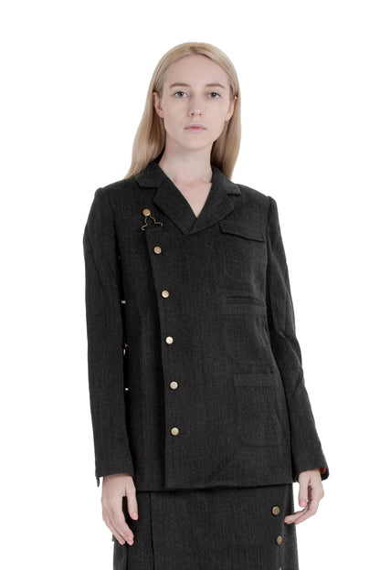 Worker lace-up blazer in charcoal wool