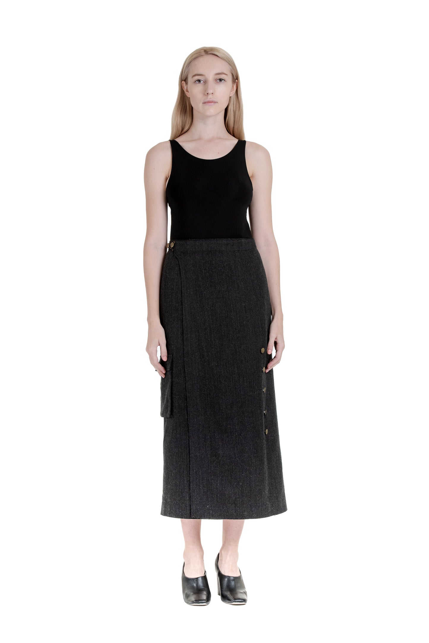 Worker suit skirt in charcoal wool