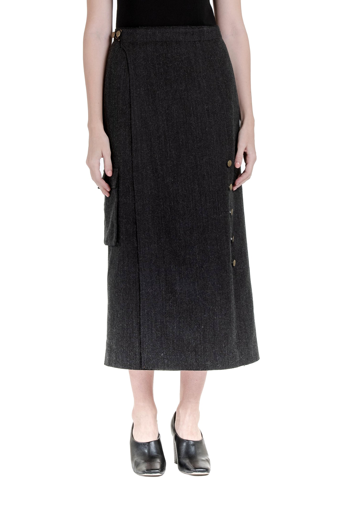 Worker suit skirt in charcoal wool