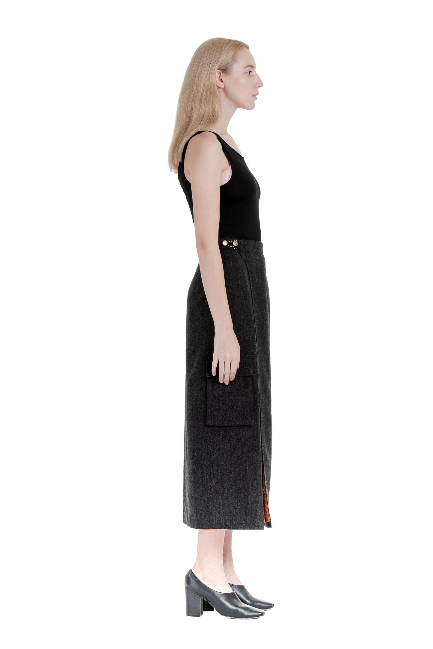 Worker suit skirt in charcoal wool