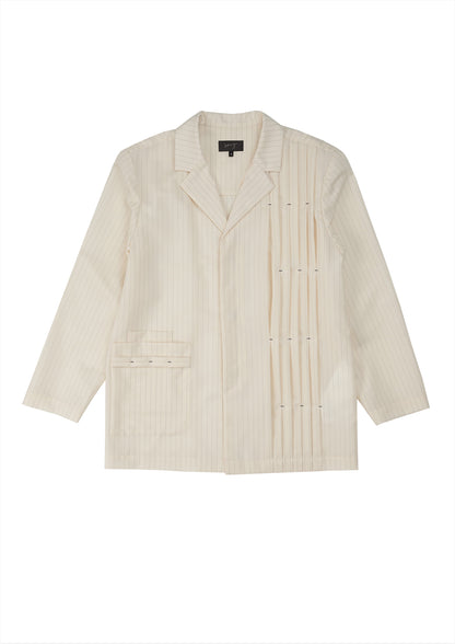 Patient pleated jacket in cream striped woolen suiting