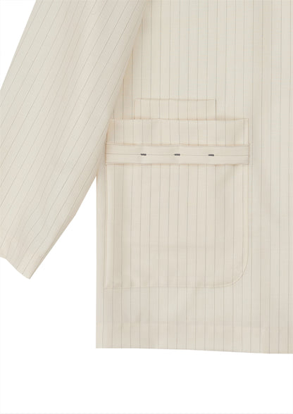 Patient pleated jacket in cream striped woolen suiting