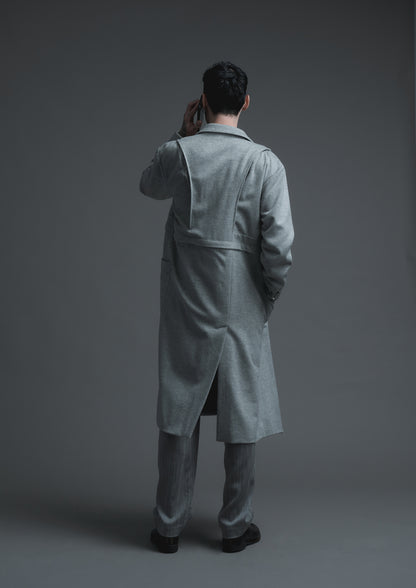 Apron cut 2-way lab coat in grey woolen