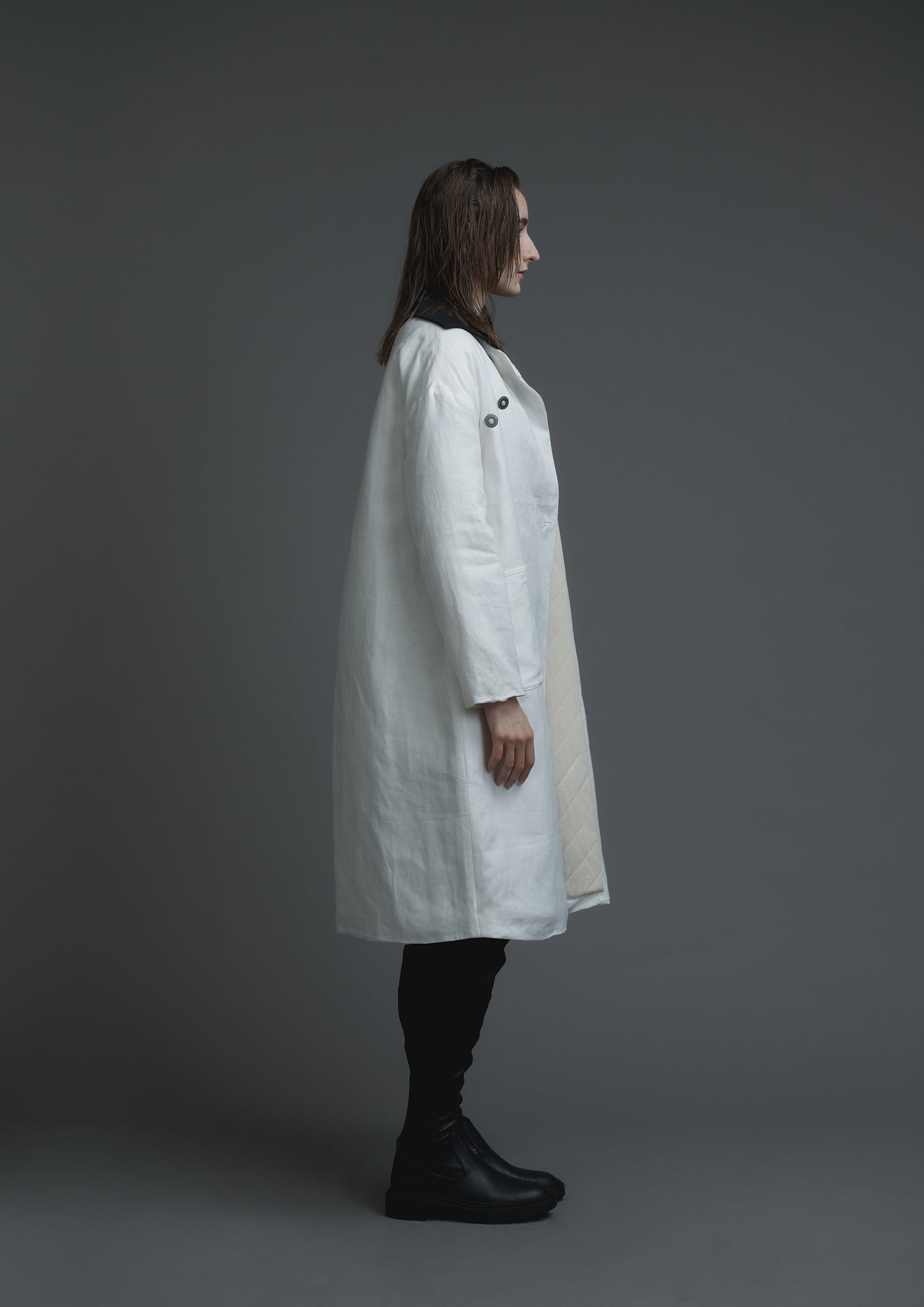 Patient quilted linen coat