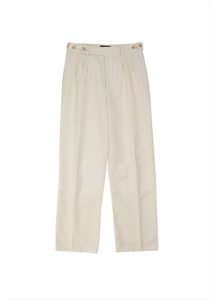 Patient trousers  in cream striped woolen suiting