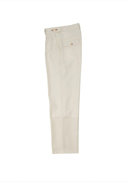 Patient trousers  in cream striped woolen suiting