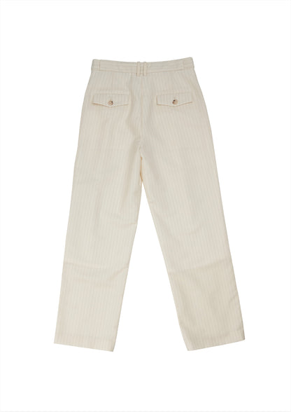 Patient trousers  in cream striped woolen suiting