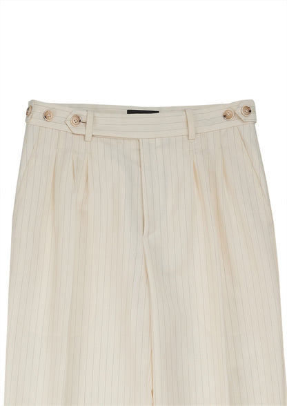 Patient trousers  in cream striped woolen suiting