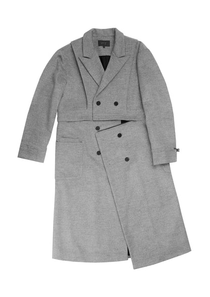 Apron cut 2-way lab coat in grey woolen