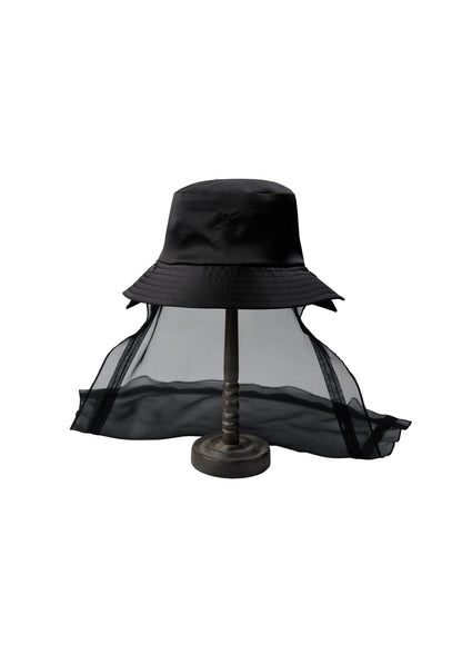 Nurse hat with silk organza cover in black satin