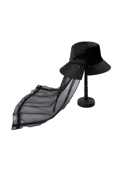 Nurse hat with silk organza cover in black satin