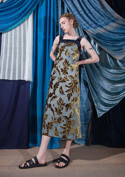 Devoré velvet dress in leaf pattern