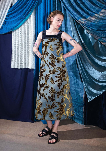 Devoré velvet dress in leaf pattern