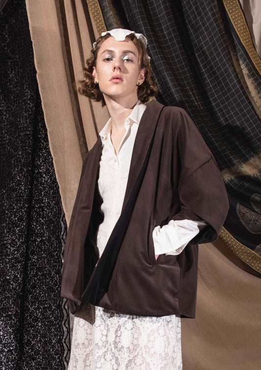 Double face kimono jacket in brown / black